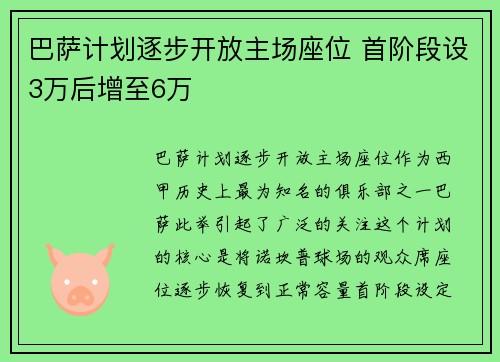巴萨计划逐步开放主场座位 首阶段设3万后增至6万